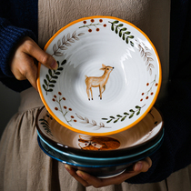 Net red ramen bowl Ceramic household large bowl instant noodle soup bowl Creative Japanese hand-painted animal cute childrens tableware