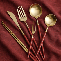 Kumagaya group European Western steak knife fork spoon Stainless steel dessert spoon Fruit fork Chopsticks Household tableware set