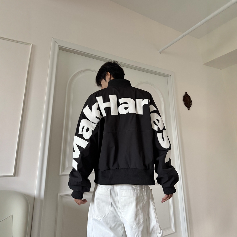 Dhss American Street Style Letter Patch Embroidered Flight Jacket Spring Unisex Loose Casual Baseball Zipper Jacket