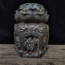 Natural bluestone carving dragon and lion pattern lotus petal embroidered pier folk nostalgic craft elegant home club practical collection