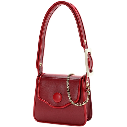 Красная небольшая дизайнерская сумка через плечо, полиуретановая портативная сумка на одно плечо, барсетка, тренд сезона, коллекция 2023, из натуральной кожи