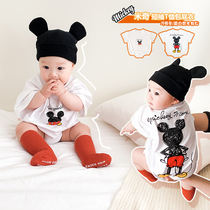 Luca mom Mickey short-sleeved T-shirt Mens and womens childrens bag fart clothes Triangle climbing clothes Summer new products for infants and young children 3-18 months