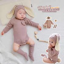 Luca mom rabbit ears long sleeve mens and womens childrens bag fart clothes Triangle climbing clothes Autumn new products for infants and young children 3-18 months