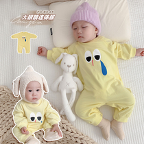 Luca mom Korean baby Yellow big eyes Male and female childrens jumpsuit climbing clothes for infants and young children 3-18 months autumn new products