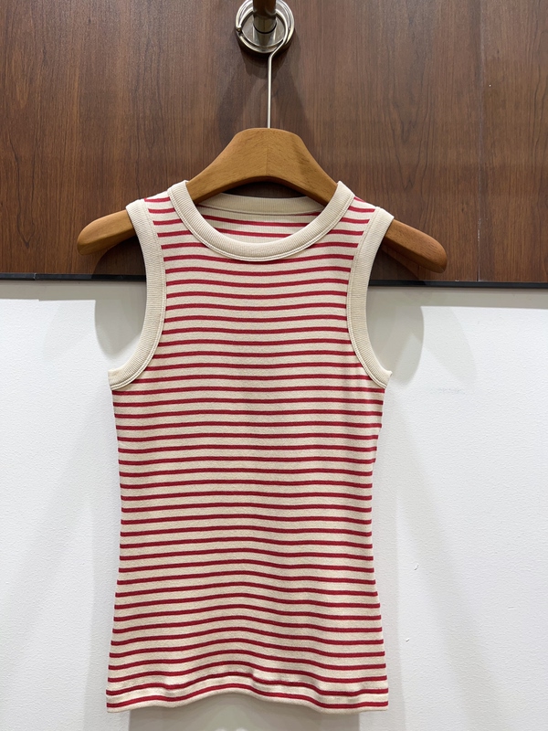 Fresh and Clean~2026 Summer New Versatile Red and White Striped Tank Top Elastic Tight-Fitting T-Shirt Women's Top for Layering Fresh and Clean~2026 Summer New Versatile Red and White Striped Tank Top Elastic Tight-Fitting T-Shirt Women's Top for Layering