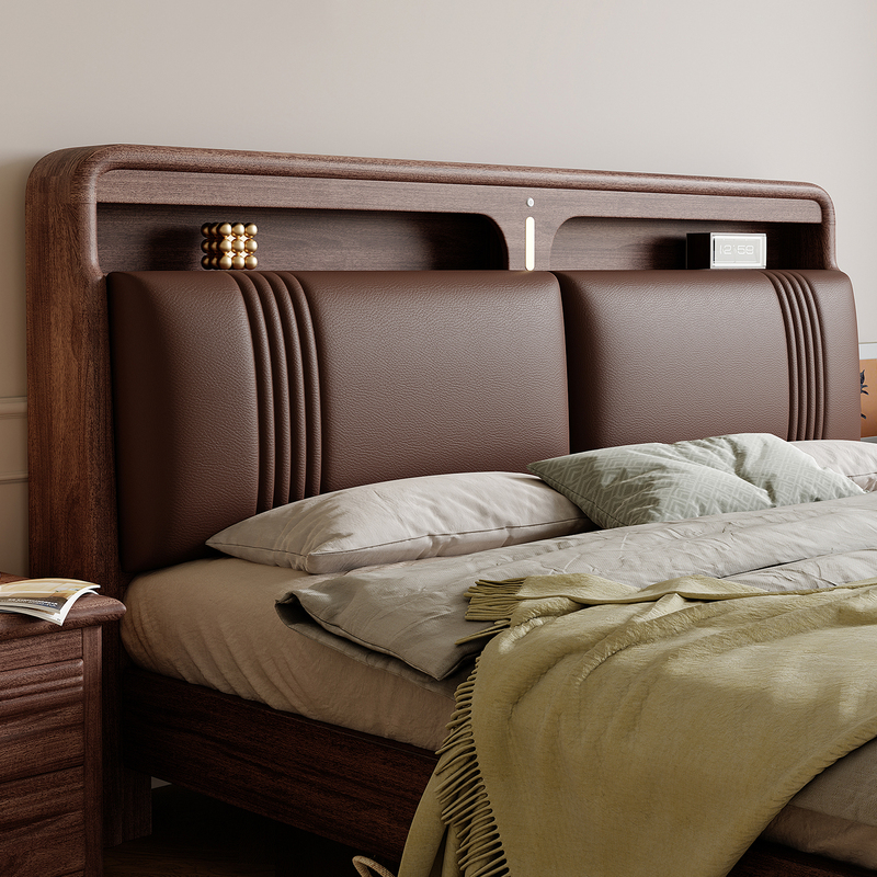 Solid Wood Bed 2026 New Model Walnut Double Bed New Chinese Style Home Bedroom Bed Guangdong Foshan Factory Direct Sale Bed