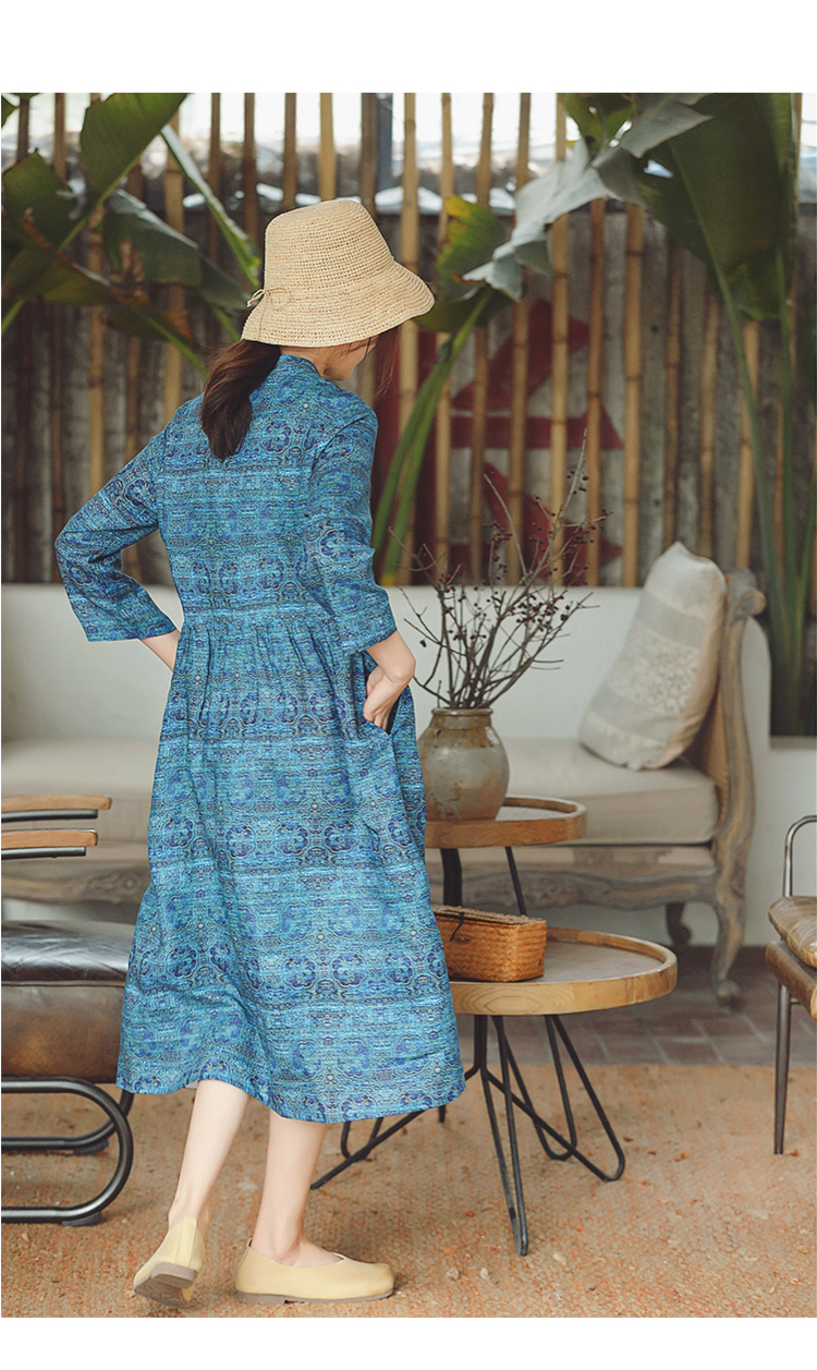 Rõ ràng Làn Gió Tour In tinh tế ramie dress nữ mùa hè 2018 nghệ thuật mới loose linen dress