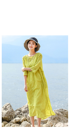 Rõ ràng Làn Gió Tour In tinh tế ramie dress nữ mùa hè 2018 nghệ thuật mới loose linen dress