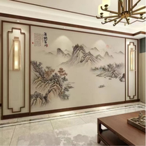 3d new Chinese style ink landscape living room sofa TV background wall decoration integrated wall panel bamboo fiber wall panel