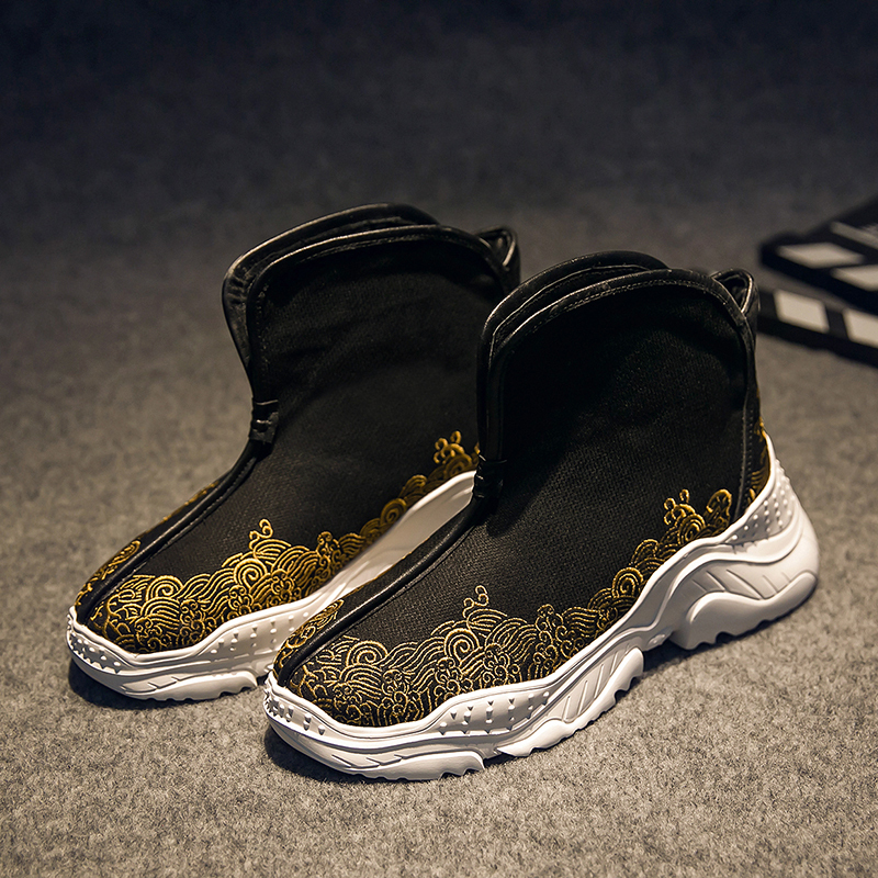 Ethnic Retro Style Gold Thread Embroidered High-Top Shoes Chinese Style Official Boots Short Boots Men's Han Elements Chinese Style Tang Suit Casual Shoes Ethnic Retro Style Gold Thread Embroidered High-Top Shoes Chinese Style Official Boots Short Boots Men's Han Elements Chinese Style Tang Suit Casual Shoes