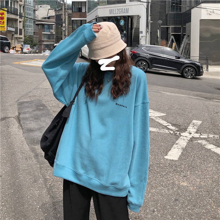 2019 early spring and autumn new net red top Korean version loose and lazy bf long-sleeved pullover thick cotton T female student ins tide