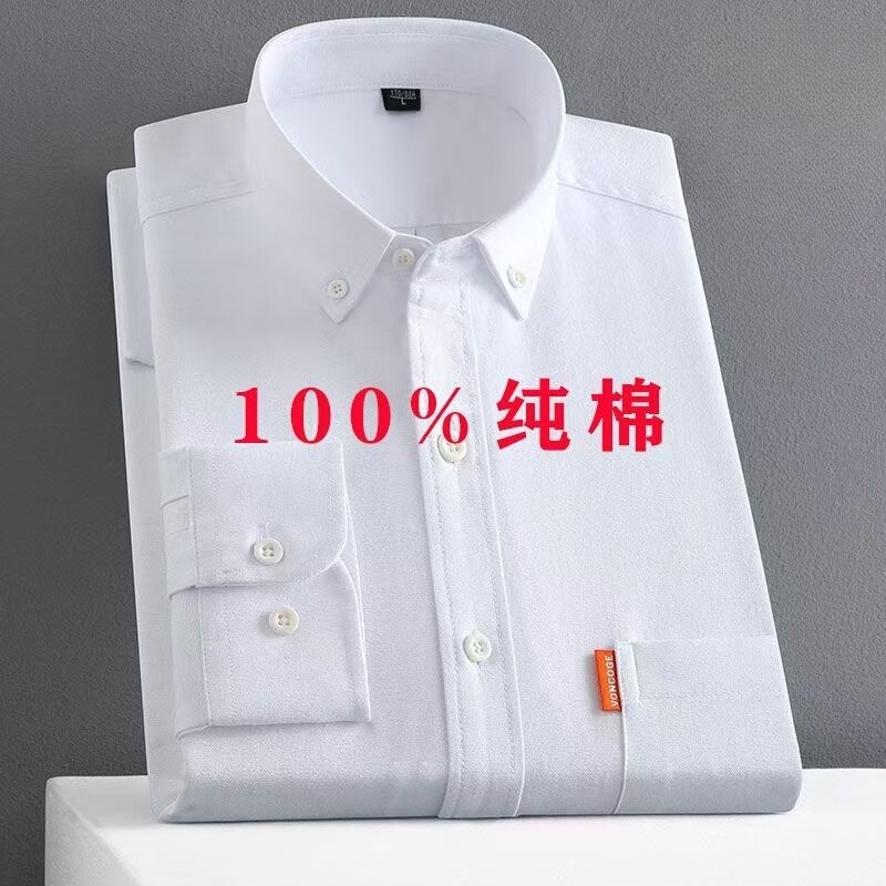 Paul Spring and Autumn Pure Cotton Casual Shirt Men's Long-Sleeved Oxford Solid Color Loose Men's Shirt Young and Middle-Aged Jacket