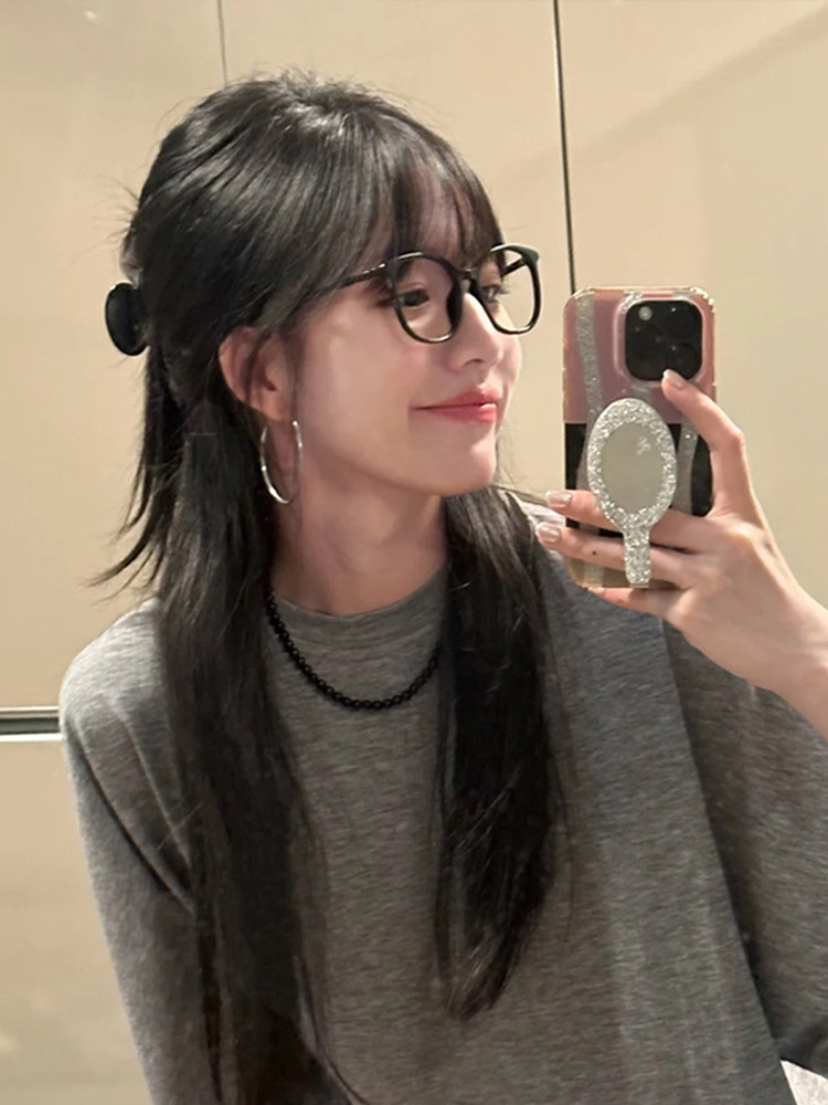 Korean Style Black-Framed Glasses for Women, Trendy and Natural-Looking, Suitable for Square and Round Faces, Makes the Face Look Smaller, Can Be Fitted with Prescription Lenses