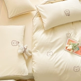 Желтый комплект, хлопковая простыня, пододеяльник, легкий роскошный стиль, простой и элегантный дизайн, с медвежатами, с вышивкой, 4 предмета, постельные принадлежности