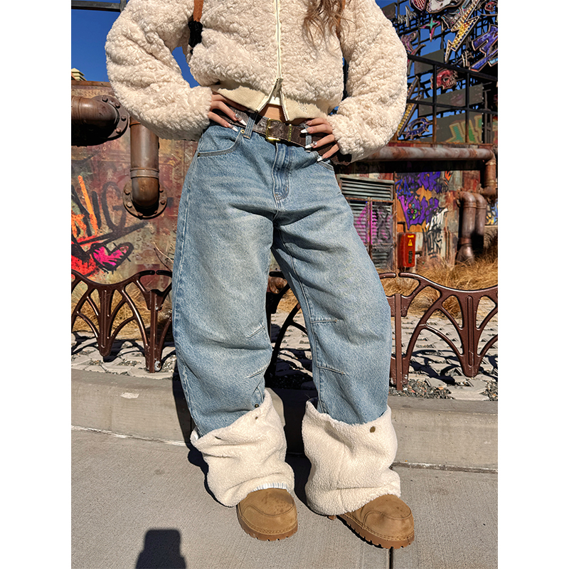 Necoyep American-Style Detachable Fleece Leg Warmers with Fleece-Lined Scimitar Jeans, Unisex Loose-Fitting Long Pants Necoyep American-Style Detachable Fleece Leg Warmers with Fleece-Lined Scimitar Jeans, Unisex Loose-Fitting Long Pants