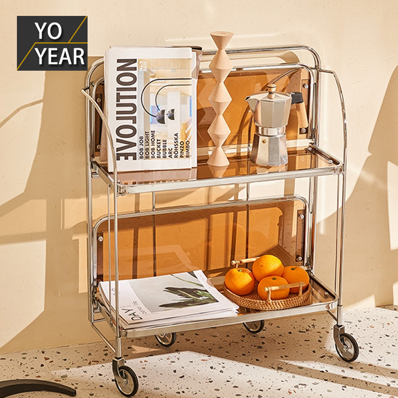 Simply modern foldable collection of meal cart network red in mobile edge of light luxury glass middle-old trolley