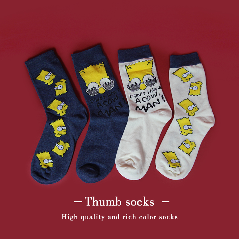 Hàn Quốc Harajuku ulzzang cảng gió Simpson Nhật Bản cá tính trong vớ dài ống hoạt hình nam vớ cotton nữ thủy triều - Vớ bông tất lót bông