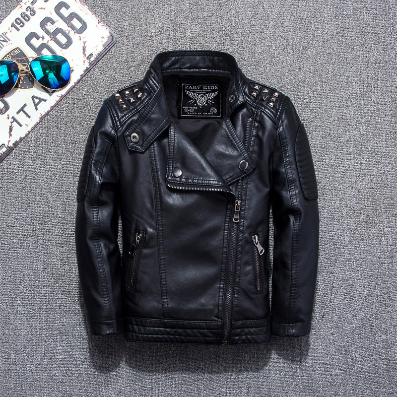 Children's clothing boy's jacket motorcycle leather jacket 2022 autumn and winter new plus velvet thickened leather jacket middle and big children's leather jacket