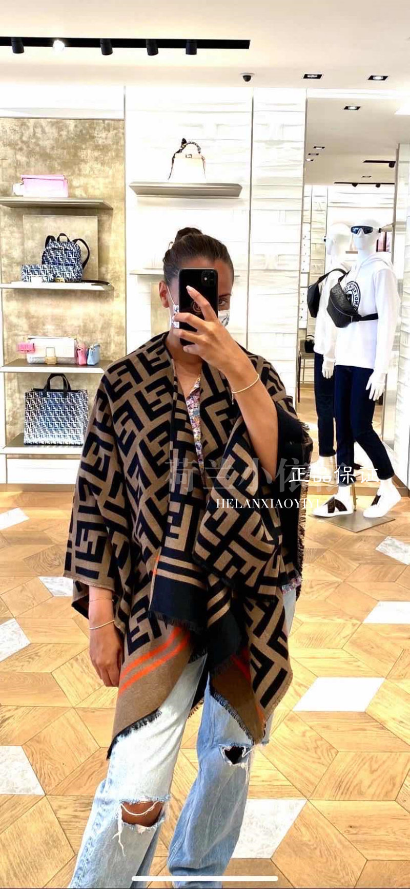 European FENDI ladies shawl cape jacket Wool silk jacquard FF pattern FXX636