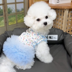 Dog Dress Princess Style Small Dog with Leash Buckle Spring and Summer Thin Floral Dress Teddy Bichon Pet Clothes
