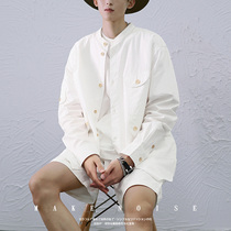 Day Ensemble Frock Shirt Male Tide Signs port Wind lovers Youth Leisure Relaxed Shirt Trendy Pure White Coat