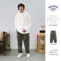 Yabi noise long sleeve T-shirt male Japanese high street autumn hole street beggar Tide brand loose cotton white t Man