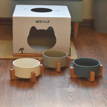 Large caliber ceramic cat bowl cat ceramic bowl dog ceramic bowl dog ceramic bowl dog basin cat table solid wood bowl rack