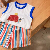 Han Van ~ Children Vest Suit Summer Boy Nets Red Fried Street Summer Clothing 3 Year Old Baby Rainbow Pants Two Sets