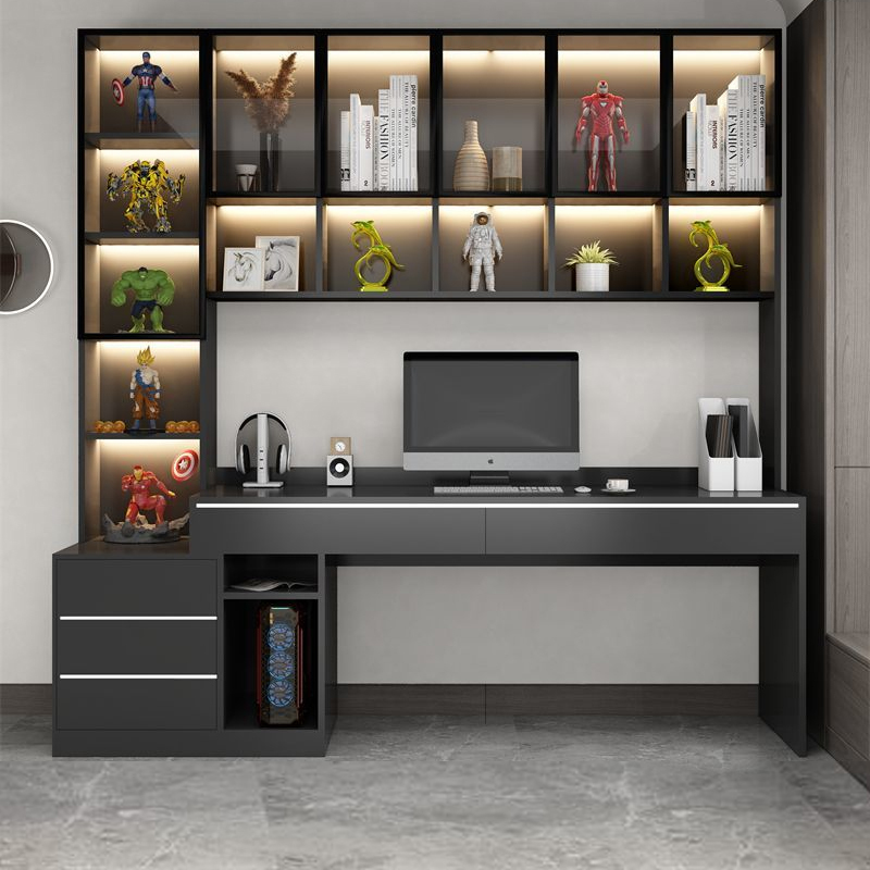 Light Luxury Solid Wood Desktop Computer Desk, Home Study Desk, Bookshelf Integrated Desk, Combination Bookcase Desk, Student Writing Desk