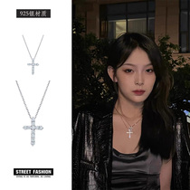 STREET FASHION Ma Siwei same cross necklace s925 sterling silver Cuban chain male and female couples pendant