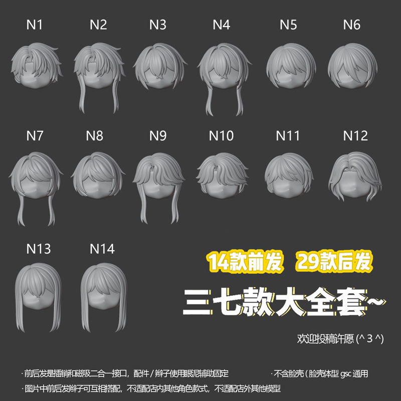 Sanqi Model 1-5 No Attributes LAOSHU M-Shaped Short Hair High Ponytail Loose Hair Printed White Film Gscob11 Head Shell