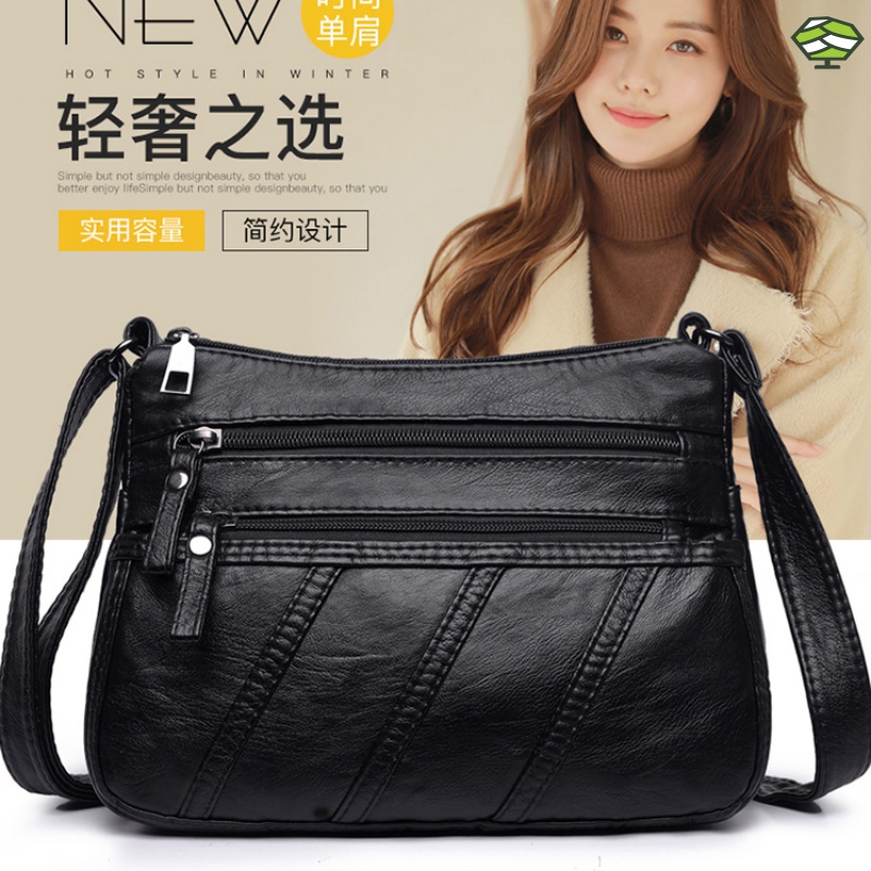 Middle aged woman handbag 2023 new large capacity single shoulder inclined satchel lady backpack middle-aged mother soft leather bag-Taobao