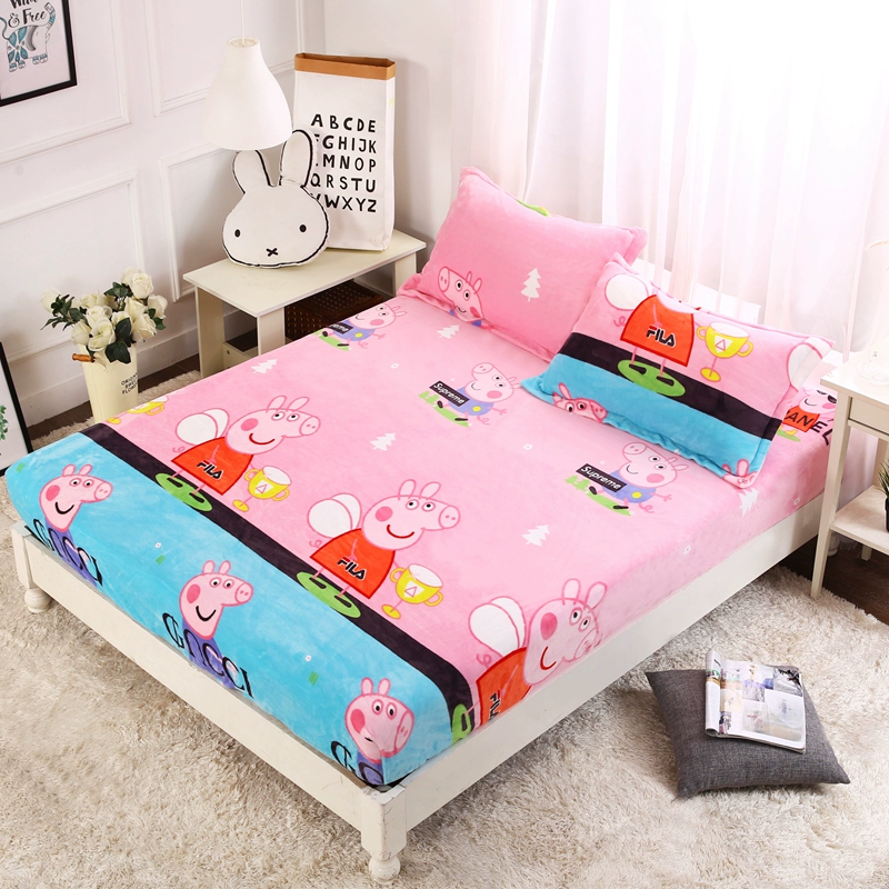 Giường lông cừu san hô 笠 đơn bảo vệ phim hoạt hình trẻ em 1.8x2.0 cộng với nhung dày trải giường flannel mùa đông 	ga chun trải giường 2mx2m2	