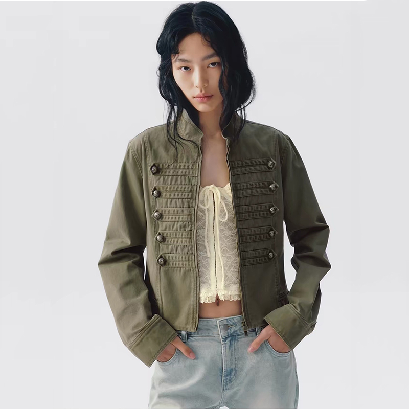 Autumn Green Short Napoleon Jacket for Women, Autumn Clothing for Women, 2026 New Style, Old Money Style Outfit, Autumn Jacket for Spring and Autumn