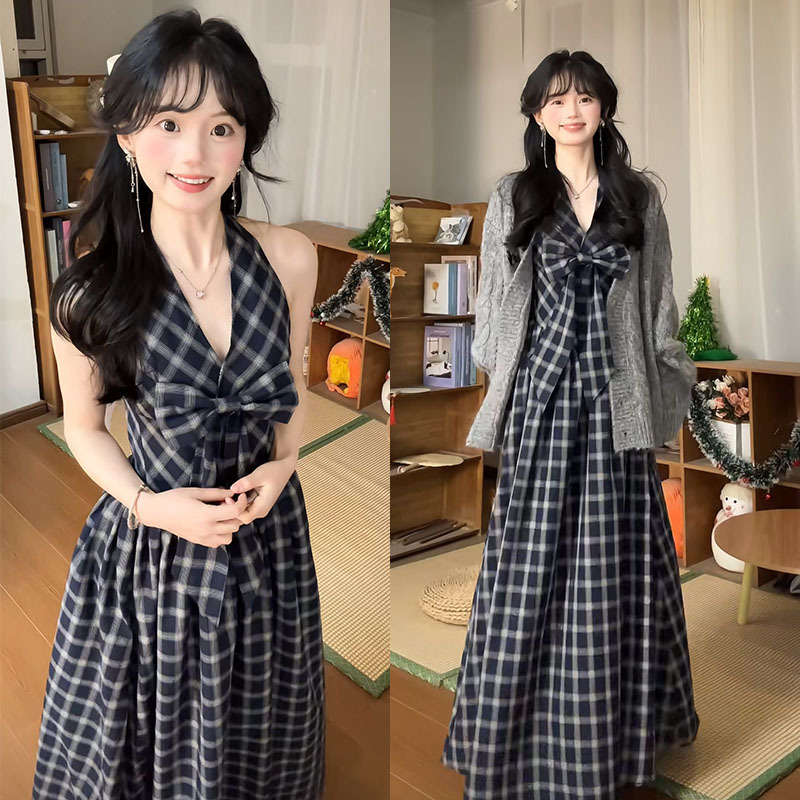 Spring Bowknot Early Spring Beautiful Dress Long Skirt Women's Sweater Cardigan Complete Ootd Outfit Set Skirt Spring Bowknot Early Spring Beautiful Dress Long Skirt Women's Sweater Cardigan Complete Ootd Outfit Set Skirt