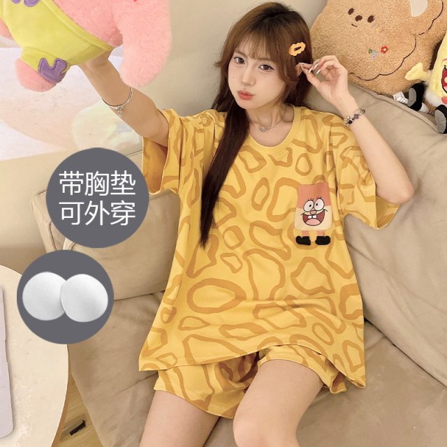 pajamas ຂະຫນາດນ້ອຍ 150cm ແມ່ຍິງ summer padded ສັ້ນແຂນສັ້ນບໍ່ຈໍາເປັນຕ້ອງໃສ່ underwear ເຮືອນເຄື່ອງນຸ່ງຊຸດເຮືອນ xs