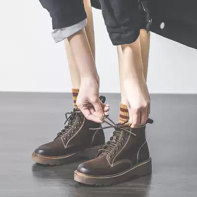 2021 new autumn and winter plus velvet padded Martin boots female English wind all-around short boots retro boots thick soles