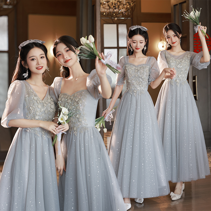 Gray Bridesmaid Dress for Women 2026 New Summer High-End Niche Everyday Wear Sister Group Graduation Dress Fairy-Like Gray Bridesmaid Dress for Women 2026 New Summer High-End Niche Everyday Wear Sister Group Graduation Dress Fairy-Like
