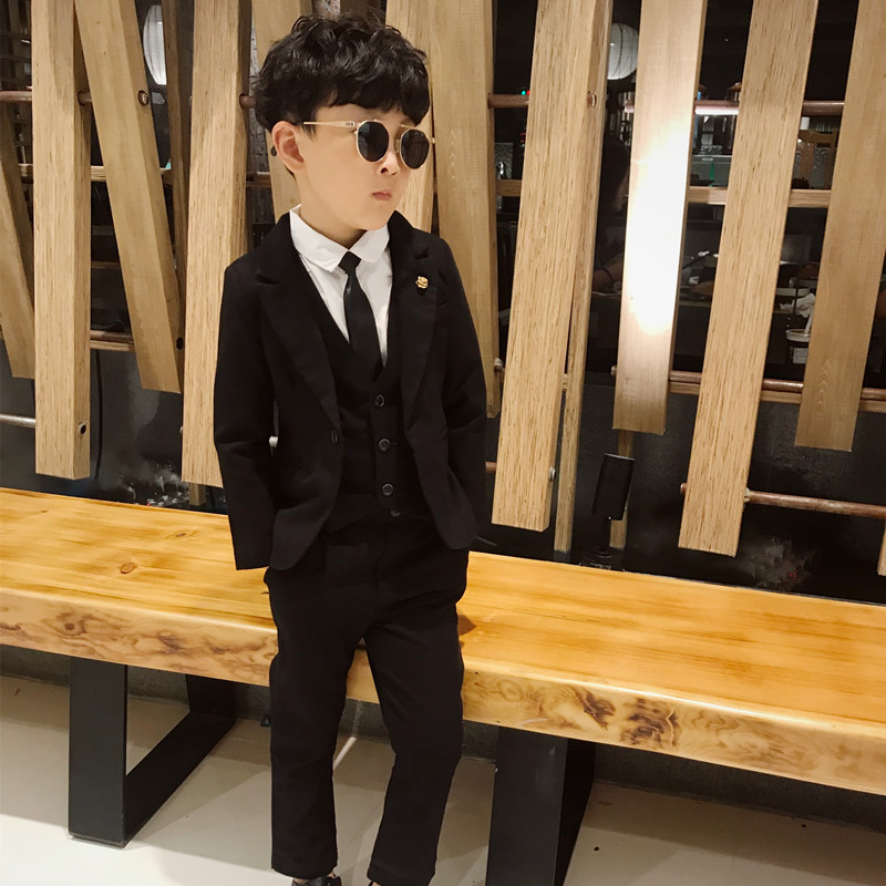 Boys suit plus velvet children's black small suit Korean version handsome baby dress wedding flower girl