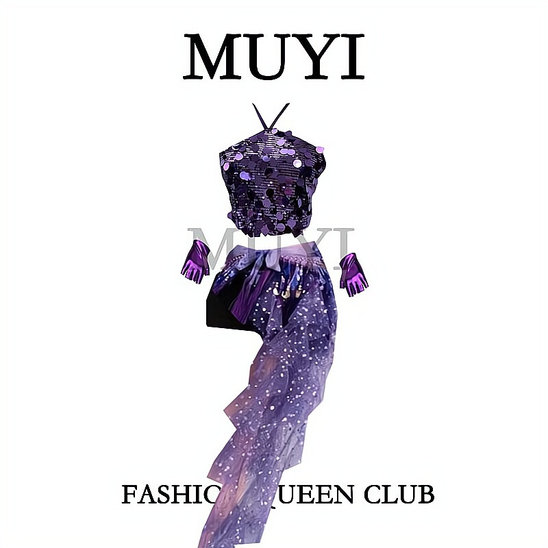 Muyi Original Bar Purple Atmosphere Shiny Suspender Gogo Stage Performance Costume Sexy Hot Girl Commercial Performance Dance Costume