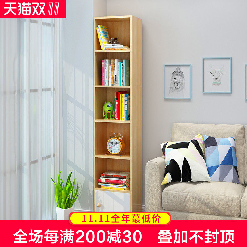 Solid wood bookshelf corner cabinet minimalist on floor Easy Economy Type of storage Narrow Slit Small Corners Disposal Bookcase