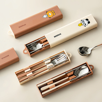 Japan imported MUJIE portable tableware student-specific chopsticks and spoon set 304 stainless steel chopsticks spoon cutlery box