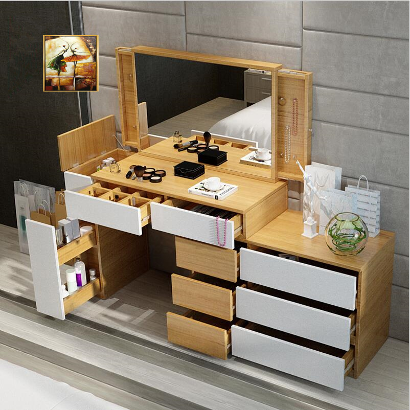 Nordic Bedrooms Makeup Desk Retractable Small Family Style Makeup Cabinet Modern Minimalist Makeup Bench Table Composition Customised