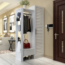 Modern and simple foyer cabinet Shoe cabinet Coat cabinet Solid wood color partition Entrance combination cabinet with full-length mirror hanger