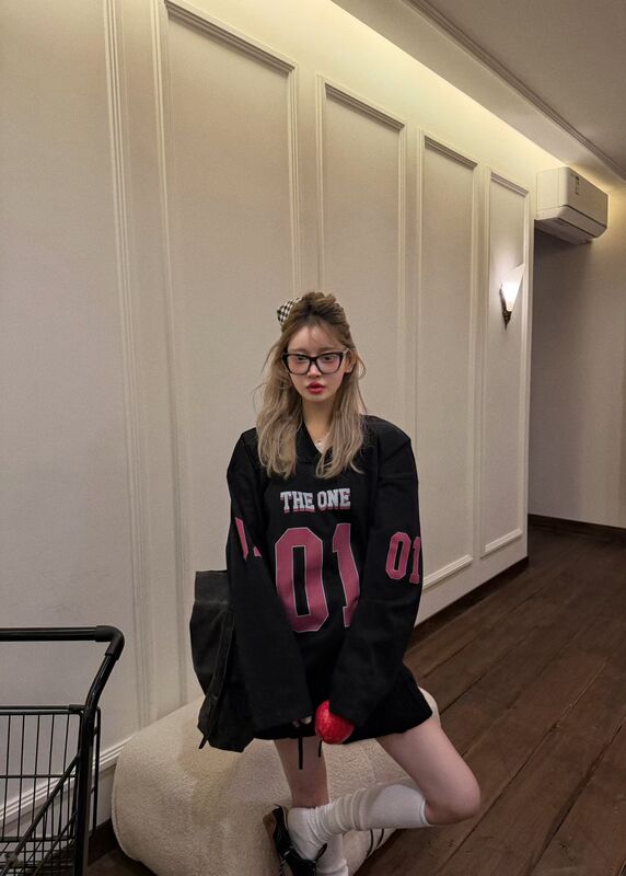 God Fortune God's Original 2026 Early Spring New Loose Shoulder-Padded Letter 10 Print American Style Long-Sleeve T-Shirt for Women Trendy