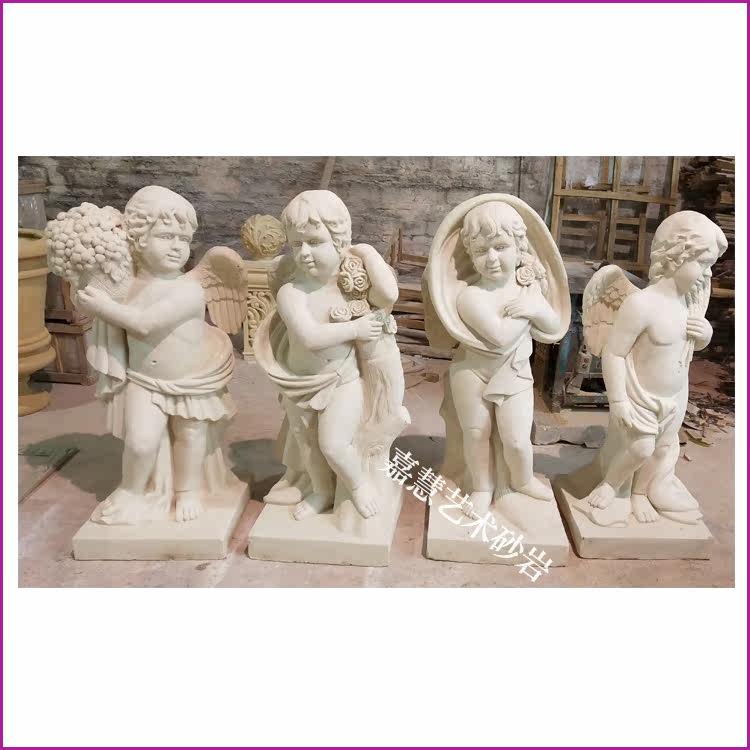 Jiahui Sandstone Fiberglass Sculpture Relief Mural Large Garden Area Villa Decoration Furnishing Round Sculptures Small Angels