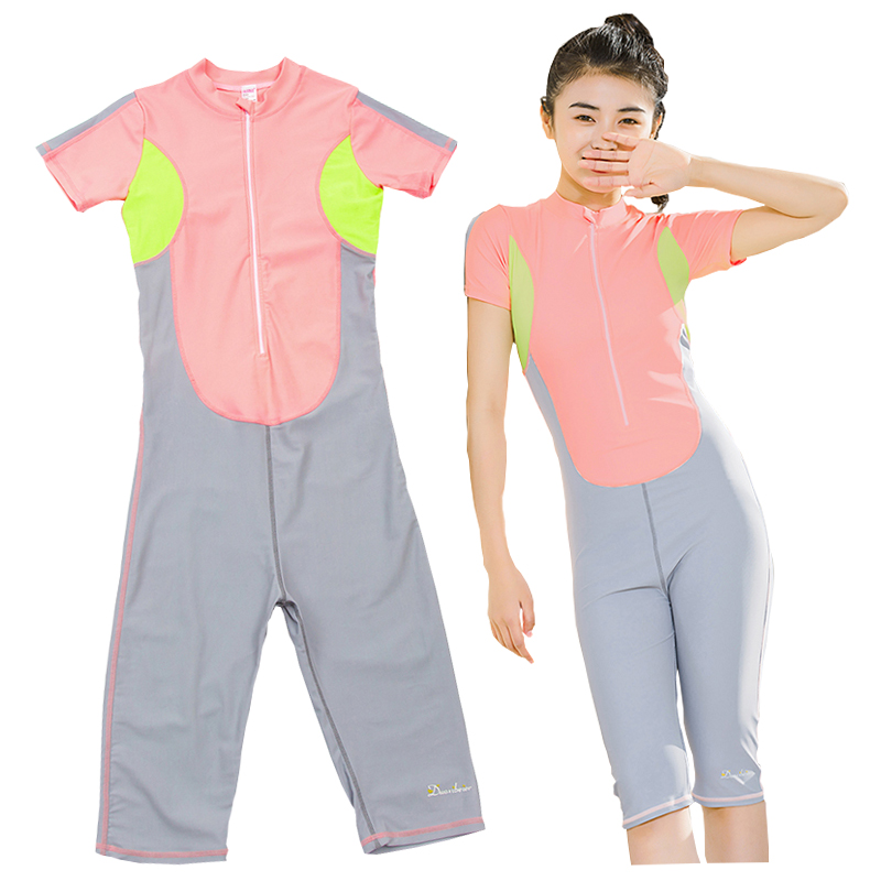Girl's swimsuit CUHK Scout 12-15-year-old half sleeve long pants suit Lieven speed dry student professional training wetsuit