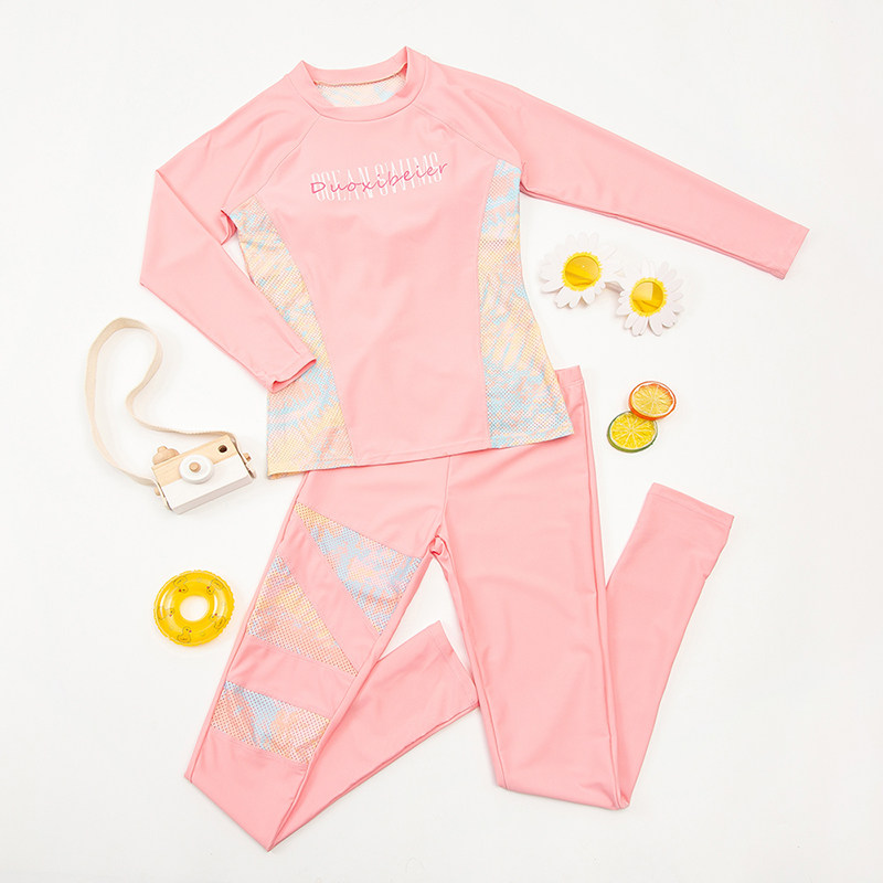 Children's swimsuit girls middle and big children's long-sleeved trousers split quick-drying student diving swimsuit girl sunscreen swimsuit - Taobao