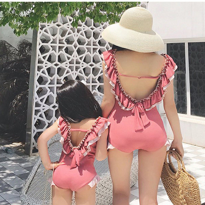 Parent-child swimsuit Female one-piece thin and beautiful back Girl swimsuit Children's baby one-piece female children's holiday swimsuit Hot spring