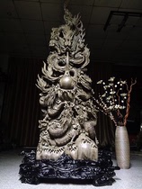 Shen Wood Jinsinan solid wood carving five dragon living room entrance feng shui floor ornaments flower and bird landscape large root carving
